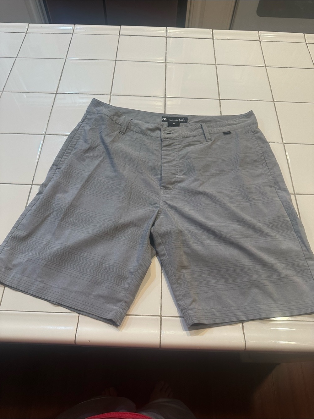 Travis Mathew Light Gray Flat Front Performance Golf Shorts